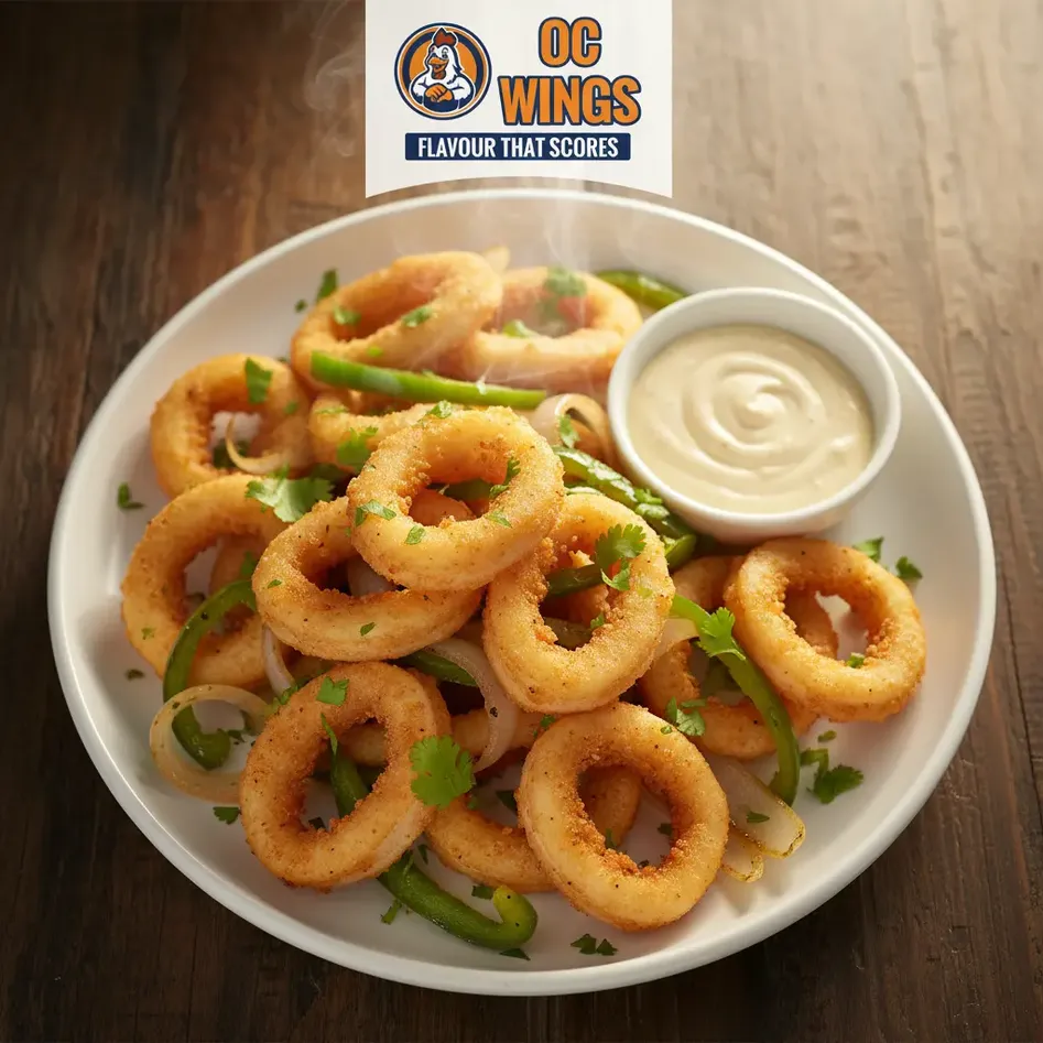 Hand-breaded calamari with garlic aioli at OC WINGS in Spruce Grove, AB