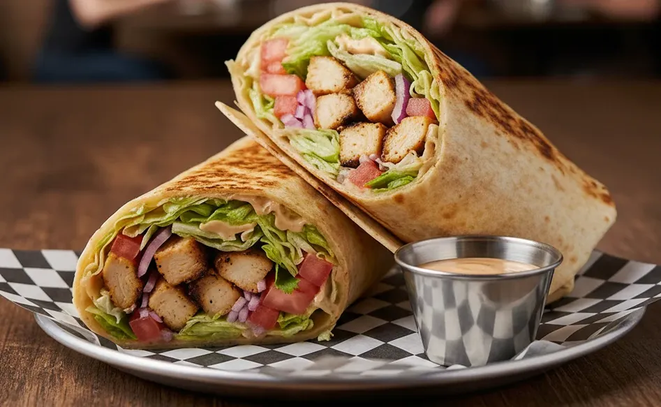 Chicken Wrap at OC WINGS Spruce Grove - seasoned chicken with fresh vegetables in soft tortilla