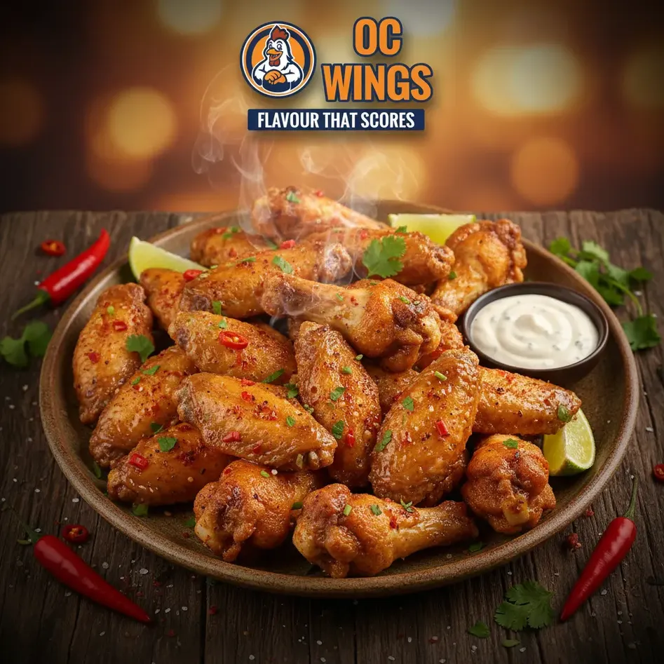 Crispy chicken wings with signature flavors at OC WINGS in Spruce Grove, AB
