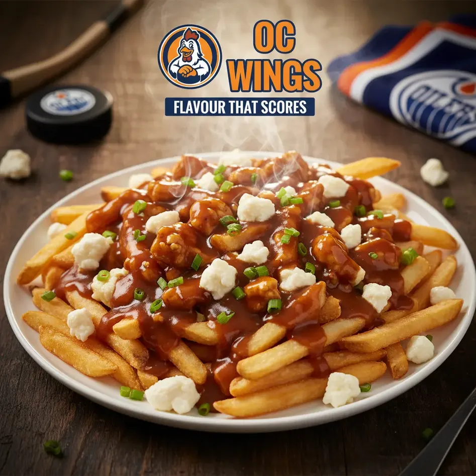 Oilers Poutine with cheese curds and beef gravy at OC WINGS in Spruce Grove, AB
